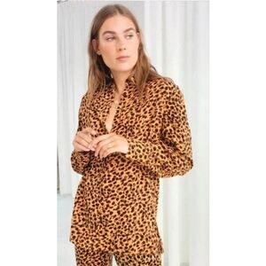 & OTHER STORIES Leopard Print Button Down Shirt Tunic Size 8
